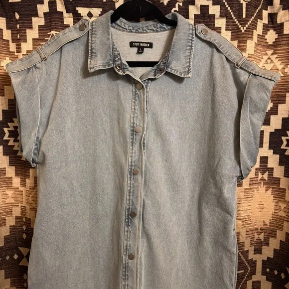 Steve Madden Size L Denim Dress, 100% Cotton - Picture 5 of 14